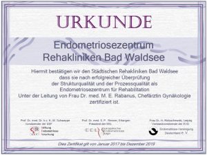 Urkunde - Endometriosezentrum Rehakliniken Bad Waldsee